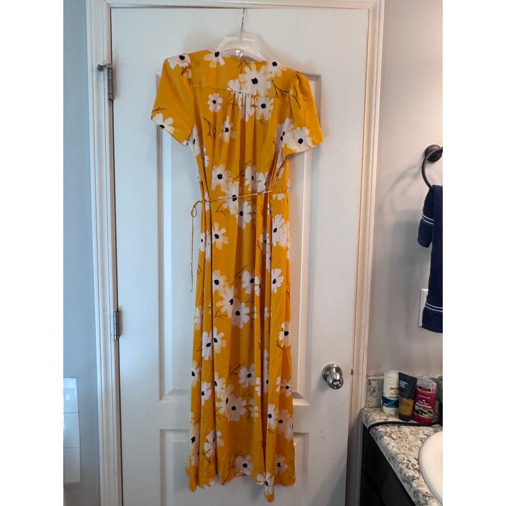 Madewell Floral Wrap Maxi Dress S Mustard Yellow Cottagecore Boho - Picture 7 of 7
